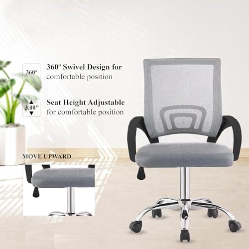 Casa Haus, Ergonomic Desk Chair Mesh Computer Chair with Lumbar Support Armrest Executive Rolling Swivel Adjustable Mid Back Chair - Jet Grey & Black Handle 4