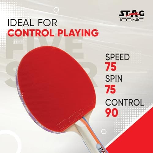 STAG ICONIC 5 Star Table Tennis Racquet | ITTF Approved Rubber | Speed 75 Spin 75 Control 90 | Flared Handle | 6 Ply Wooden Blade | Professional TT Bat for Intermediate Players 2