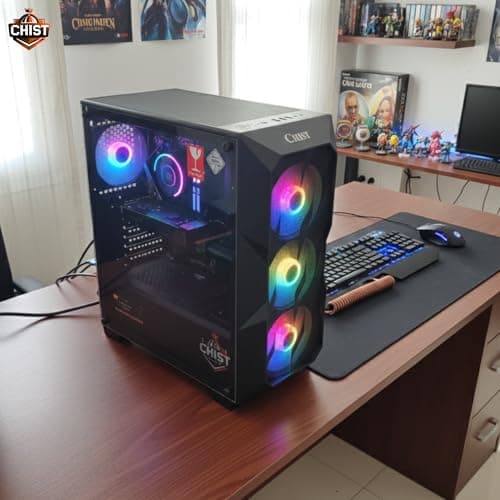CHIST Budget Gaming PC Full Setup - Core i3 7100, 8GB DDR4 RAM, 256GB SSD, GT 730 4GB Graphic Card, 22 inch Monitor, Gaming Keyboard Mouse, WiFi Bluetooth 5