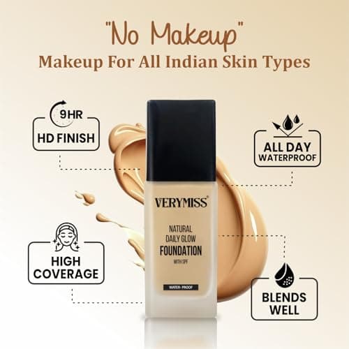 Verymiss Waterproof Foundation & Primer Combo | Natural Finish, Long-Lasting & Lightweight | Pore Blurring + High Coverage Base 3