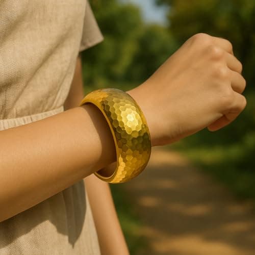 House of Sonam Gold Plated Hammered Dome Bangle Bracelet for Women | Premium Statement Bracelet | Contemporary Fashion Jewellery | Elegant Gift for Women 3