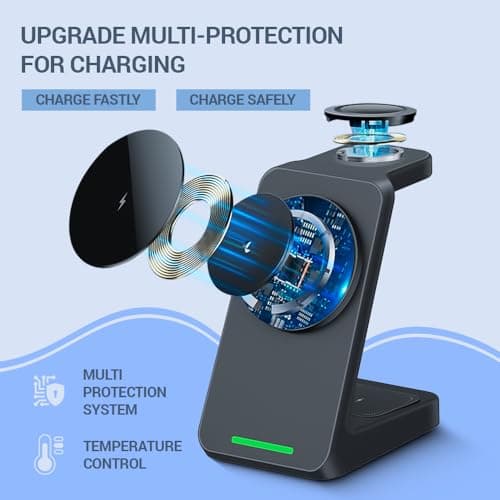 UNIGEN® Magtec 330 Wireless Charging 3 in 1 Magsafe Charger for Apple iPhone 17/16/16 Plus/16 Pro/16 Pro Max,15/15 Plus/15 Pro/15 Pro Max,14/13/12 Series, AirPods 3rd/2nd, Series 9/8/7/6/5/4/SE-Black 2