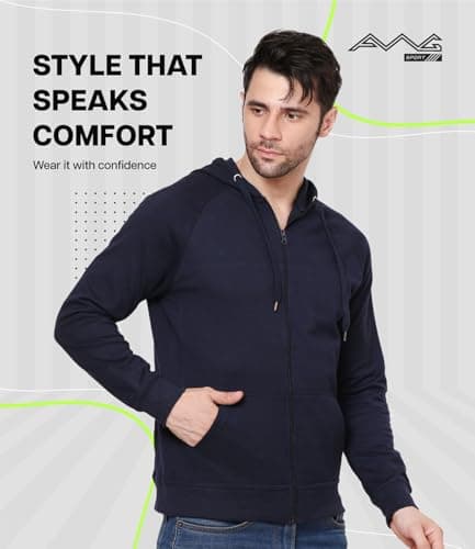 AWG ALL WEATHER GEAR Hoodies for Men | Men’s Solid Hooded Sweatshirt | Winter Wear | Pullover | Jackets for Men Stylish | Zipper Hooded Sweatshirt | Jacket Navy Blue 2