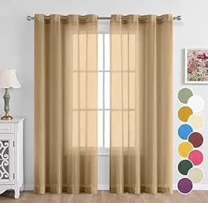 THE LINEN COMPANY Cotton Linen Solid Window Curtain, Farm House Curtains 2 Pcs Set with Steel Eyelet Rings 4 Feet (Beige, Pack of 2)