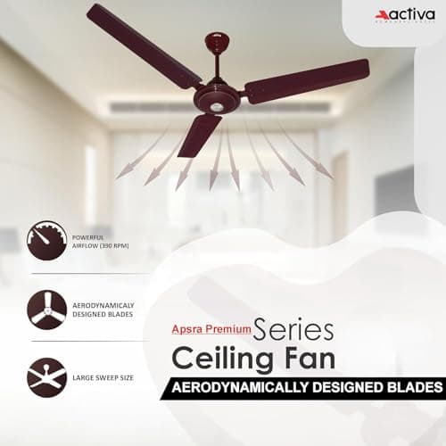 ACTIVA Apsara 1200mm Ceiling Fan, 390 RPM High Speed Air Delivery, Aerodynamic Large Sweep Blade for Air Delivery in Every Corner, 60 Watt Motor, 2 Years Warranty (Brown) 3
