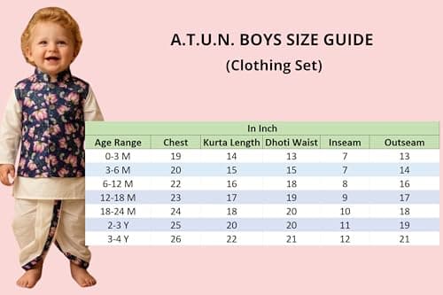 A.T.U.N. (ALL THINGS UBER NICE) Baby Boys Pure Cotton Ethnic Kurta Pyjama Set with Printed Nehru Jacket | Traditional Indian Festive Clothing Set for Infants | Elegant Wedding Celebration Outfit 5