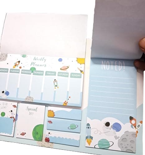 worison Small Weekly Planner Space Pattern Writing Pad to do list and Sticky Notes 265 x 188mm 5
