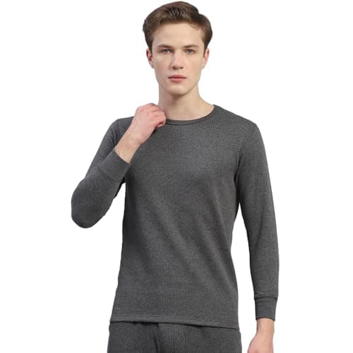Monte Carlo Mens Solid Charcoal Round Neck Full Sleeve Thermal Vest (6240M5CH-0-44)