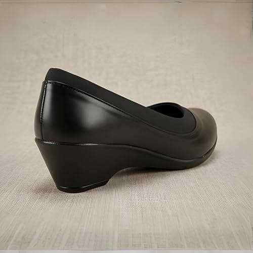 REWANA Women's Formal Bellies, Synthetic Leather, Low Wedge Heel, Slip-On, Matte Finish, Round Toe, for Office Ballerinas (Black, UK Footwear Size System, Adult, Women, Numeric, Medium, 9) 4