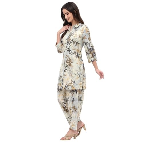 Rangriti Women's Off-White Viscose Blend Printed Co-ord Set_42 4