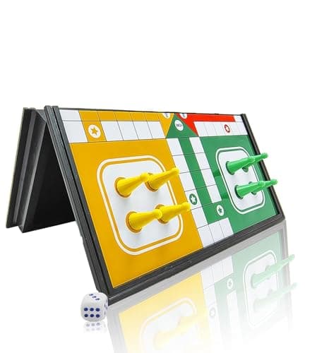 Fun4You Magnetic Ludo Board Game, Portable Folding Strategy Game with Magnetic Pawns and Dice, Travel-Friendly Family Game Night Essential for Ages 3+ 4