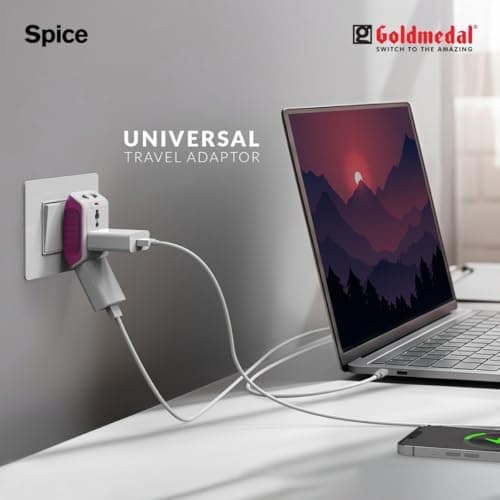 Goldmedal Spice 3 Pin 240V Multi Plug Socket | Universal Travel Adaptor with LED Indicator | Supports 2-Pin&3-Pin Plugs | Multiplug for Home&Office Appliances | Compact & Reliable 3