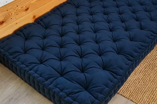 ATOOTFUSION Soft Cotton Floor Box Mattress, 5-Inch Thick, Foldable, Movable, Medium Firm, Solid Colored (Navy Blue, Double Bed 72X72X5 Inches) 3