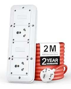 FEDUS 16amp 3000 Watts 2 Meter Cable Heavy Duty High Load Capacity Electric Power Extension Switch Board 1.5 SQ MM Cord with 2 Socket 2 Switches,for Oven,EV Charger Charging,Press,Induction Stove,AC