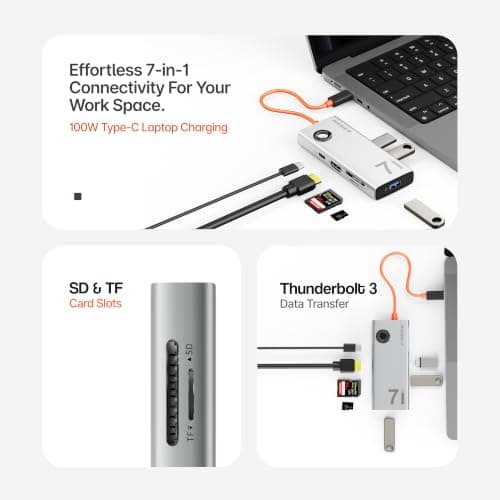 Ambrane 7-in-1 Type C Docking Station, 4K/60Hz HDMI, 2 USB 3.0, 1 Type C 3.0 5Gbps, 100W USB C PD Charging, Display Switch, SD & Micro SD Slot for All USB C Devices- Phones, Laptop (EHub 7i, Grey) 2