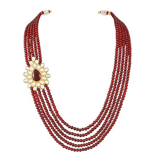 Peora Indian Traditional 18K Gold Plated Kundan Pearl Maroon Long Necklace with Earring Jewellery Set for Women Girls 6