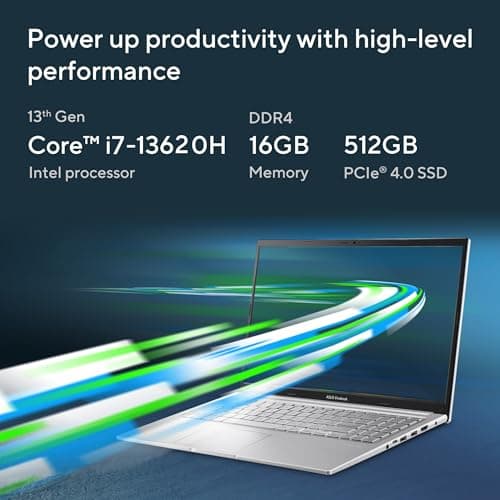 ASUS Vivobook 15, Intel Core i7 13th Gen 13620H, 16GB RAM, 512GB SSD, FHD 15.6", Windows 11, Office Home 2024, Cool Silver, 1.70kg, X1502VA-BQ837WS, Intel UHD iGPU, M365 Basic (1Year)* Laptop 2