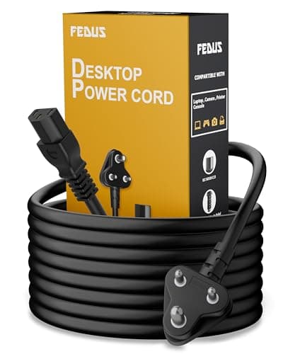 FEDUS Power Cord 3M Replacement Cable, 3 pin India Plug IEC Computer Mains Power Cable Cord Wire for Desktop for PC for Monitor SMPS and Printer, Power Supply, TV