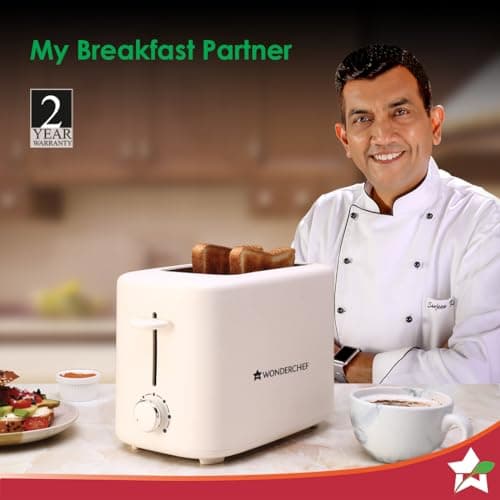 Wonderchef Bellagio 2-Slice Pop-up Toaster with Lid Cover | 800 Watt | 2 Bread Slice | 7- Level Browning Controls|Wide Bread Slots| Auto Shut Off | Easy to Clean| White| 2 Year Warranty 2