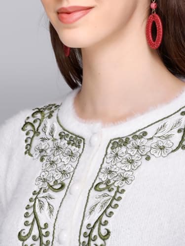 eWools Women's winterwear Woolen fullsleeves Cardigans Sweater (White, Medium) 4
