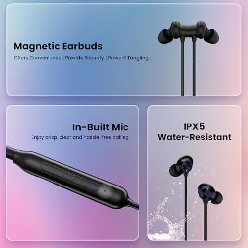 HAMMER Splendor in Ear Bluetooth Neckband with Magnetic Earbuds, Deep Bass, Built-in Mic, Upto 30 Hrs Playtime, BT 5.4, Type-C Charging Port (Black) 2