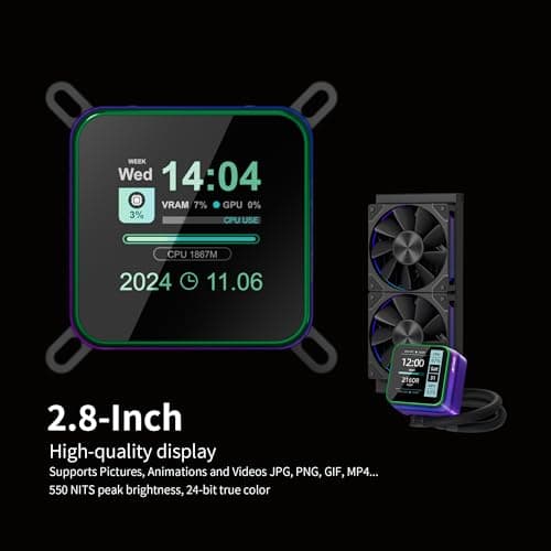 Ant Esports Glacius 240 AIO Liquid Cooler|2.8" LCD Display|Intel LGA1851, AMD AM5|High-Performance FAN 2000 RPM, 86 CFM, 3.54 mmH2O of Static Pressure|Magnetic Temperature Monitoring Display 4