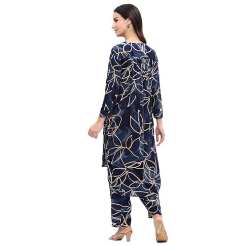 Rangriti Women's Navy Blue Floral Printed Straight Co-ord Set_36 5