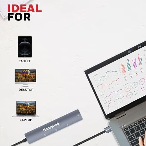 Honeywell Newly Launched 4-in-1 Ultra Slim USB Hub 1xUSB 3.0 & 3 x USB 2.0 Ports, 30cms Cable, DataTransfer Speed Upto 5GBPS,Universally Compatible with All USB,PC,Speaker,Laptop,Hard Drive etc. 5