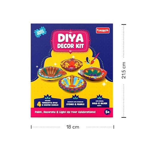 Handycrafts Funskool Diya Decor Kit, DIY Arts & Crafts Activity Set, Paint & Decorate Terracotta Diyas, Mess-Free, Creative STEAM Activity for Boys & Girls, Gift for Kids Ages 5,6,7,8,9+ 5