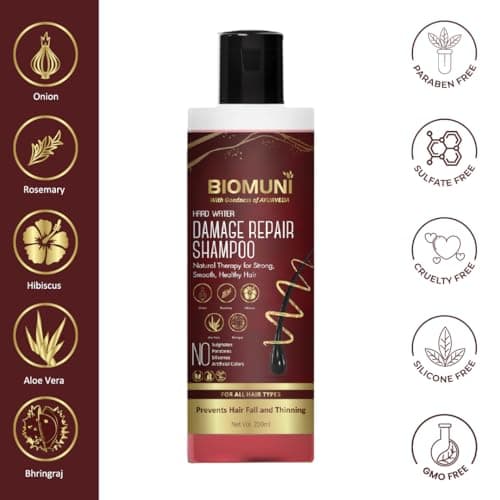BIOMUNI Hard Water Shampoo | Protects & Repairs Hair from Hard Water Damage | Sulphate, Paraben & Silicone Free | Enriched with Rosemary, Onion, Bhringraj, Hibiscus, Aloe Vera | With Goodness of Ayurv 2