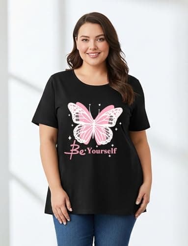 Khakey Womens Black Round Neck Half Sleeve Graphic Printed Plus Size Tshirt(Black_763) 2