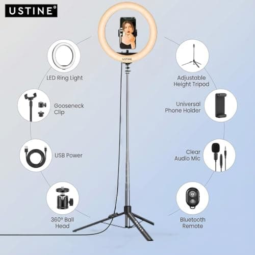 USTINE® Youtuber Kit | 10" Ring Light (3 Light Modes), Imported Mic, 67" Selfie Stick Tripod Stand | Bluetooth Remote | Vlogging, Reels, YouTube, FB Videos 2