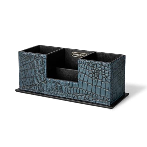 Desk Organizer Faux Leather Multi-Compartment Stationery Holder - Desktop Storage for Home Office and Professional Workspace (BLUE) 5