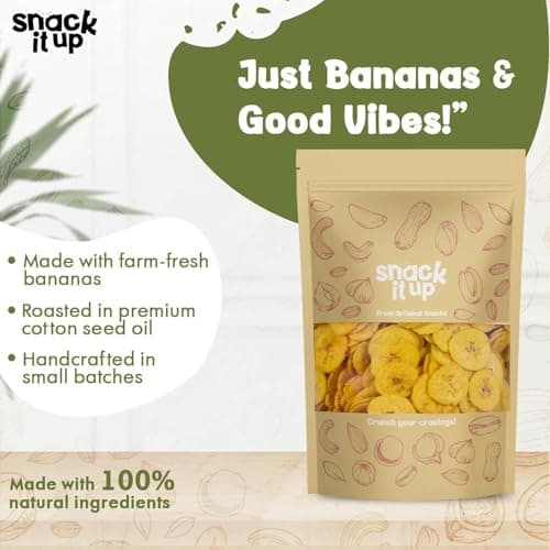 Snack It Up Premium Salted Banana Chips (100g x 6) made in Coconut Oil | Healthy Indian Snack | Healthy, Organic Chips | Vegan, Gluten Free, Plant Based Healthy Snacks | Thin Cut Banana Chips with Low 5