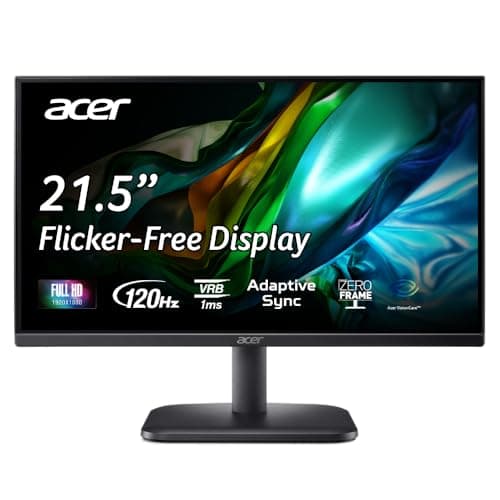 acer EK220Q J0 21.5 Inch Full HD VA Panel Monitor | 120Hz Refresh | 1ms VRB | AdaptiveSync | sRGB 99% | Flicker-Less & BlueLightShield | ZeroFrame | HDMI + VGA | Tilt Adjustable I Eye Care | Black