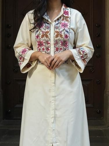 INDO ERA Women's Viscose Rayon Ethnic Motifs Embroidered Flared Kurta & Pant Set (Beige_IEAI11220_X-Large) 4