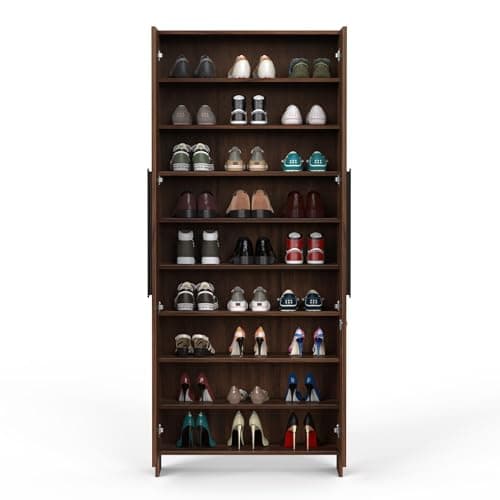 BLUEWUD Brooklyn Highline Multipurpose Shoe Rack, Storage File Cabinet Organizer, Slipper Footwear Stand for 28 Pairs for Living Room Home DIY (Brown Maple) (75.7 x 31.7 x 180) CM (Size Upto UK 9) 4