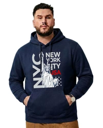 THE SOUTH STORE Vannguard Mens Navy Full Sleeve Graphic Printed Fleece Hooded Sweatshirt | 2XL,3XL,4XL,5XL Size Hoodies Sweatshirt | Plus Size Winter Wear | USA