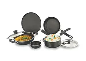 Sowbaghya 7 pcs Nonstick Gift Set (Dosa Tawa, Fry Pan, Kadai with Lid, Saucepan with Lid and Tadka Pan) with 2.6mm thickness