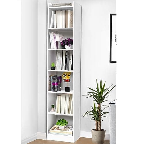 ABOUT SPACE 6 Tier Book Shelf for Home Library 6ft with Assembly,Cabinet For Storage,White Bookshelves for Living Room Display Stand Book Rack For Office,Kitchen,Bedroom(33x24x180cm - Engineered Wood)
