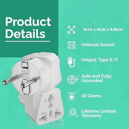 rts (2 Pack) Europe Travel Adapter, India to Europe Plug (Schuko) - Type E/F European Plug Adapter, Universal Adapter for Europe Adapter Germany, France laptops Smartphones Tablets Camera Chargers 3