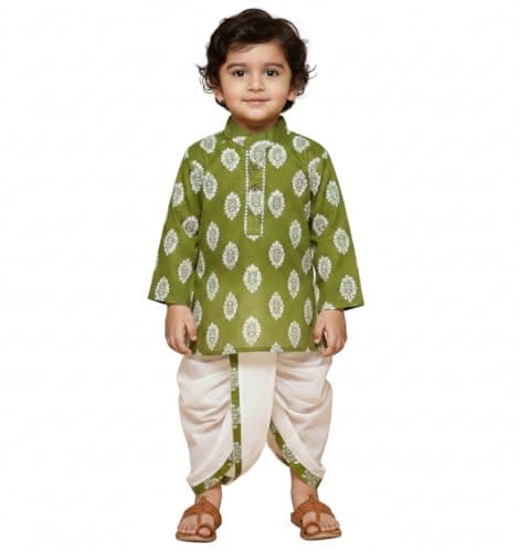 La Petite Baby Traditional Ethnic Wear Organic Cotton Soft and comfortable Dhoti Kurta Set | Diwali Dress for Baby | New Born Ethnic Wear (Green, 2-3 Years)
