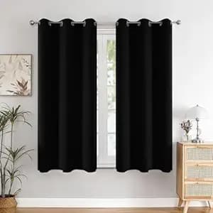 HOMEMONDE Window Curtains 5 Feet Single Pcs - Solid 98% Blackout Curtain for Living Room, Bedroom, Office, 60L Inch x 46 Inch - (Black, 152 x 118 CM)