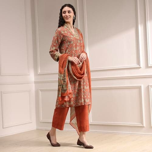 Biba Women Blue Rust Polyester Straight Printed Kurta Set_38 4