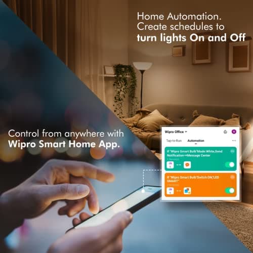 wipro 9-Watt B22 WiFi Smart LED Bulb with Music Sync (16 Million Colours + Warm White/Neutral White/White) (Compatible with Amazon Alexa and Google Assistant), Standard (NS9400)(Pack of 1) 5