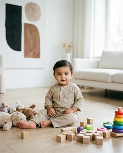 KOSHMOSH Baby Boys Night Suit 3/4 Sleeves Co-Ord Nightwear Set - Pure Cotton- Soft, Comfy & Perfect for Sleep Time Light Grey 2