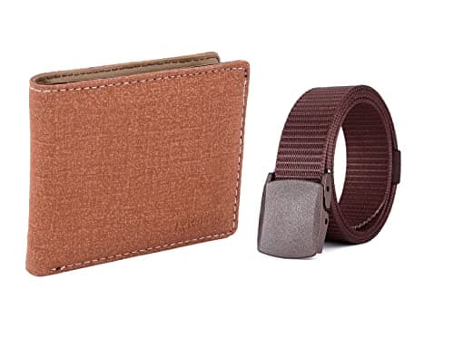 Mundkar Nylon Belt & Denim wallet combo Gift Set. (Tan wallet- Brown Belt)
