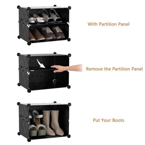 Mevigo 16-Tier Shoe Rack with 6-Doors| Holds 32 Pairs |Waterproof & Dustproof Modular Plastic Shoe Cabinet| Foldable Stackable Shoe Organizer with Metal Frame |Space Saving Storage for Home,Entry Way 4