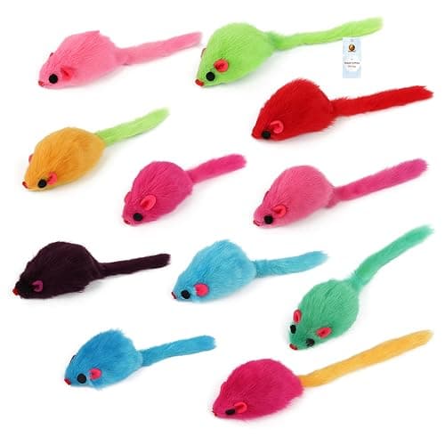 Foodie Puppies Interactive Cat Toy - (Furry Mouse, Pack of 10) | Durable Plush Toy with Soft Feather Tail for Cats and Kittens | Ideal for Bitting, Chasing Playing, Exercise & Hunting
