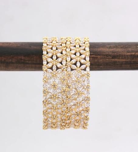 ROHINI NX Gold Plated AD Stone Floral Bangles for Women | American Diamond Crystal Studded Bracelet Kada Set | Party, Wedding, Traditional & Festive Artificial Jewellery (Set of 2) (2.6) 5